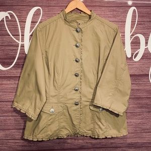 Christiana Zinn Tan Utility Jacket w/ Ruffled Trim